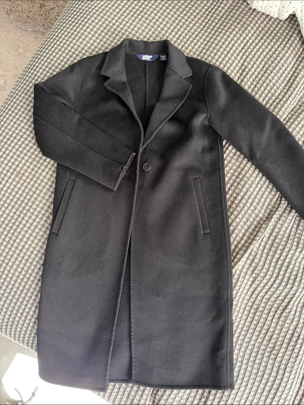 Lands' End Women’s Black Single-Button Wool-Blend Long Coat